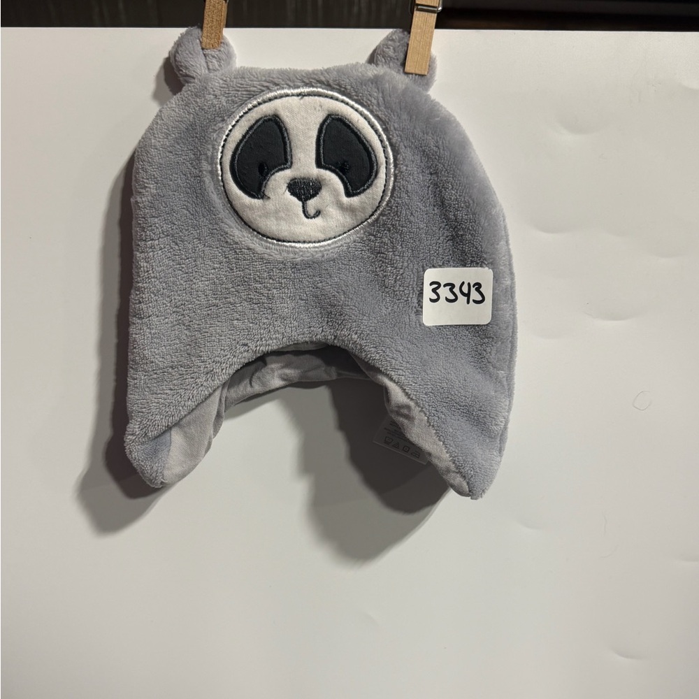 #3343-Grey Plush Panda Earflap Hat